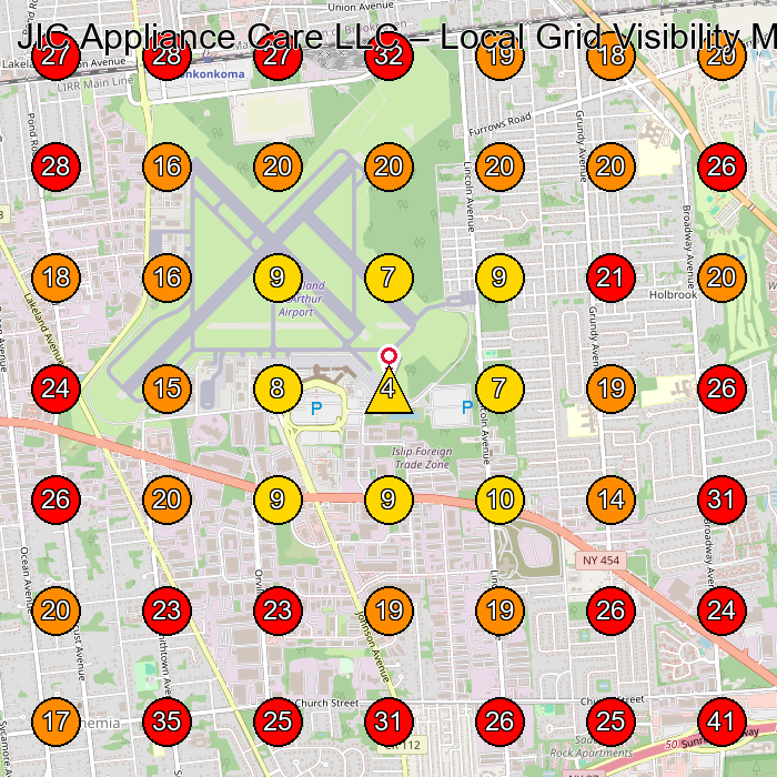 JIC Appliance Care LLC GeoGrid visibility map for Appliance Repair Service in Ronkonkoma